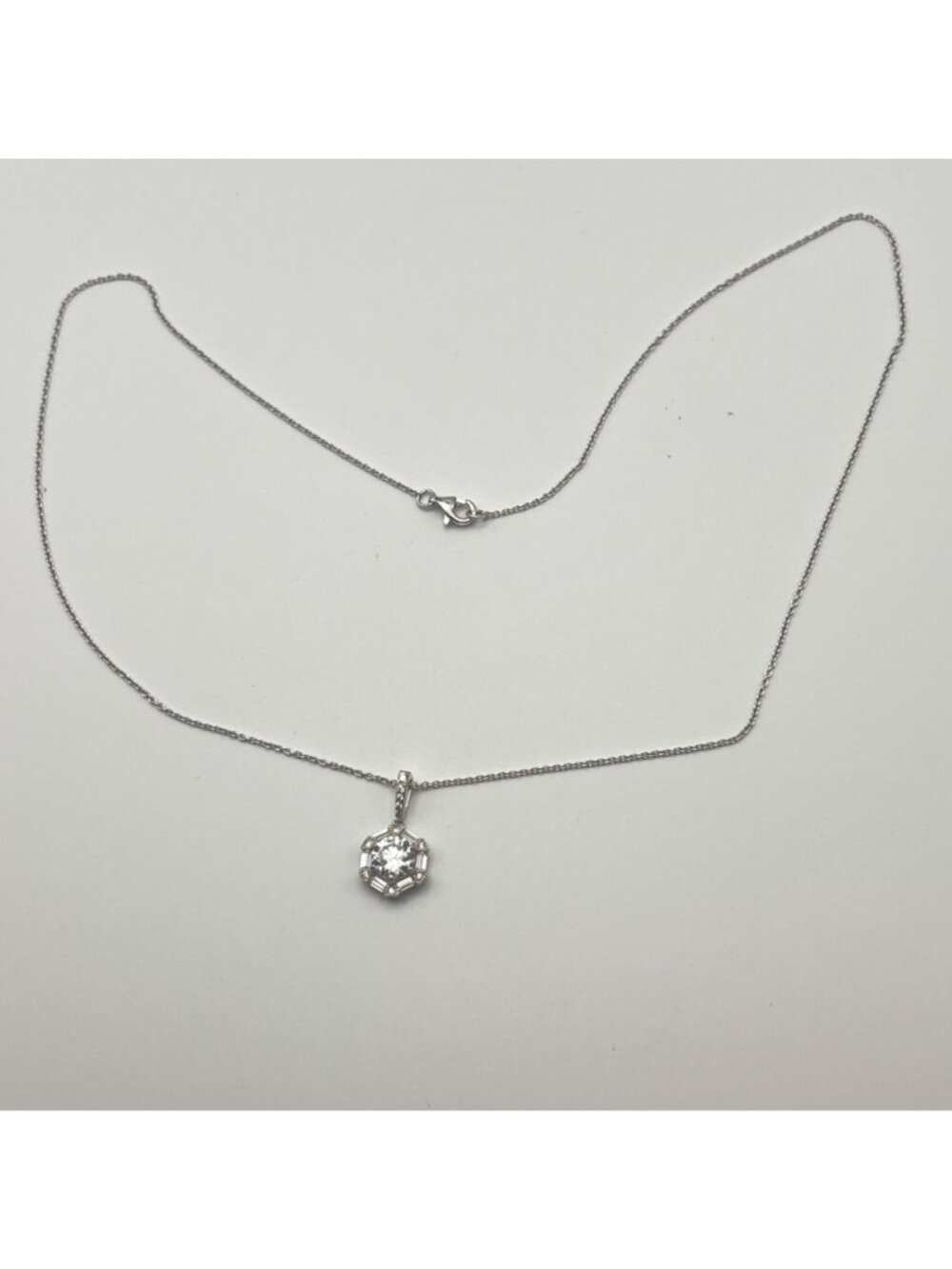 Sterling Silver Jacmel Pendent Necklace JCM CZ Art Deco Halo 18" Baguette Round - Picture 8 of 12